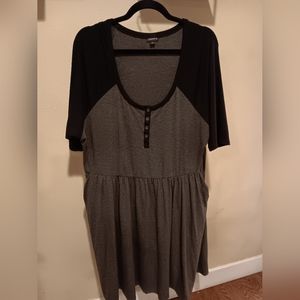 Torrid Grey Swing Dress with Black Sleeve and Button Detail #34